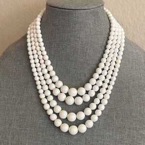 Vintage JAPAN 4 Strand WHITE MILK GLASS Beaded Necklace
